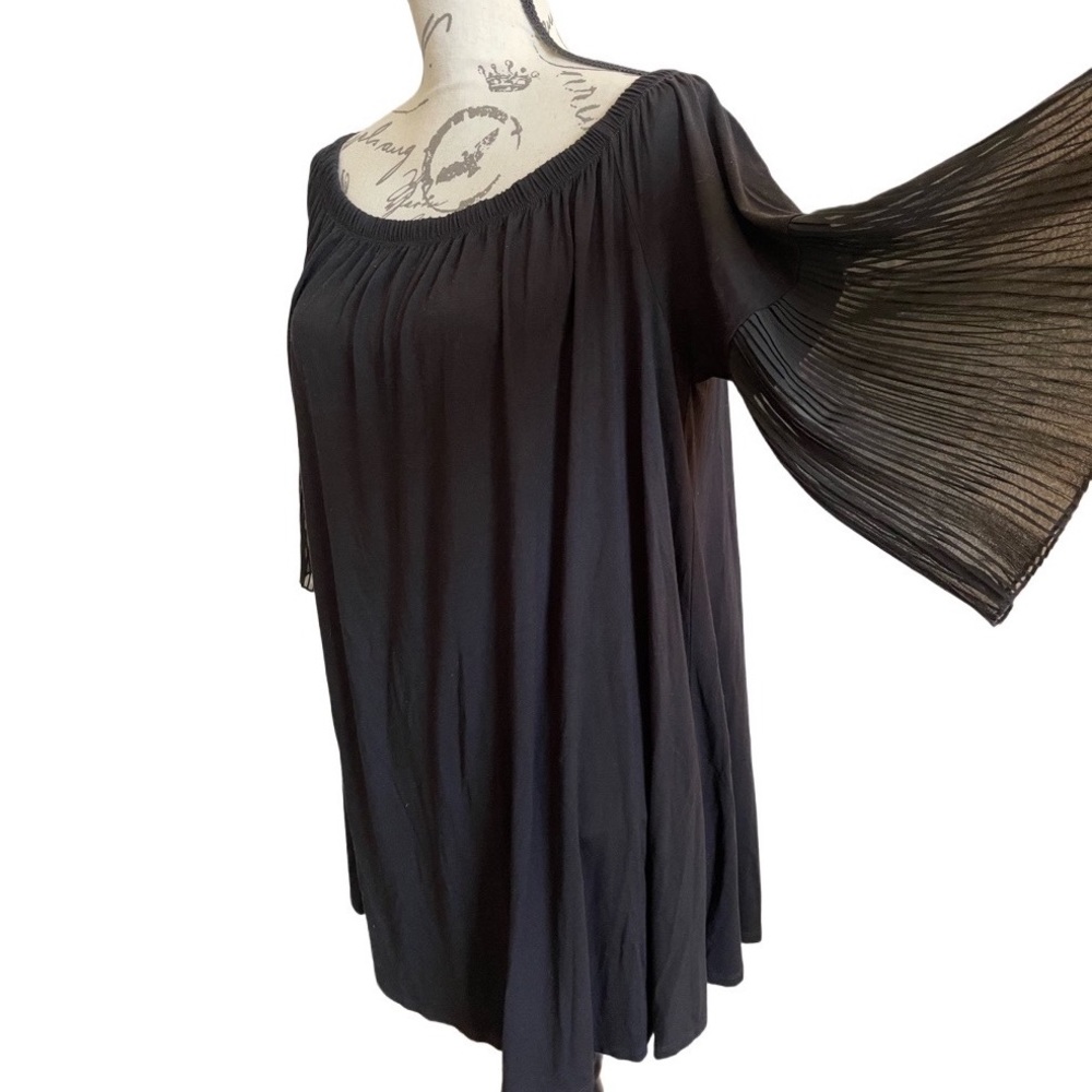 ASOS Black Sheer Pleated Bell Sleeve Off the Shoulder Top - 14